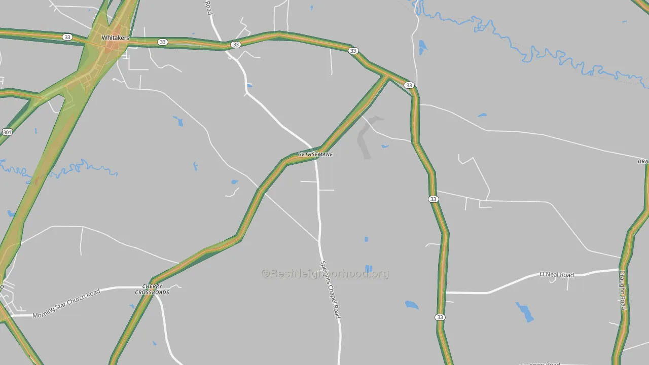 Gethsemane, NC Map of Noise Levels in Gethsemane