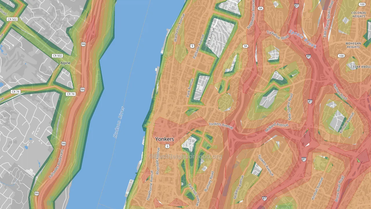 Getty Square, Yonkers, NY Map of Noise Levels in Getty Square