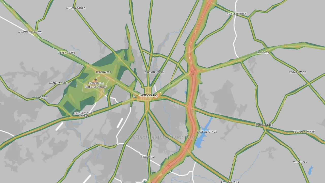 Gettysburg, PA Map of Noise Levels in Gettysburg