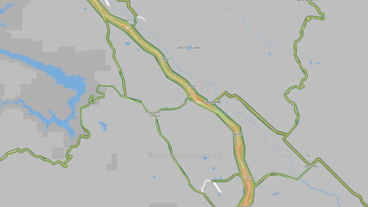 Geyserville, CA Map of Noise Levels in Geyserville