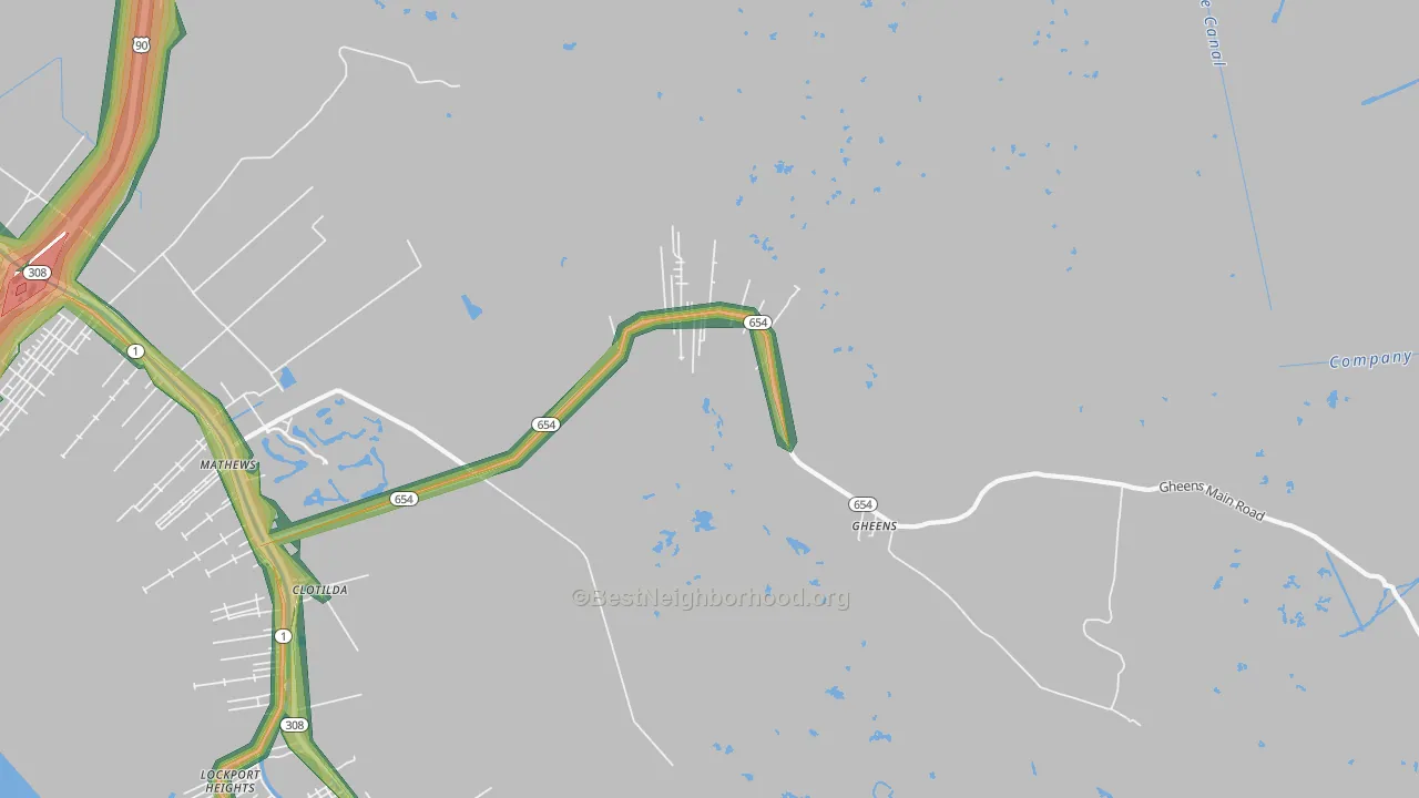Gheens, LA Map of Noise Levels in Gheens
