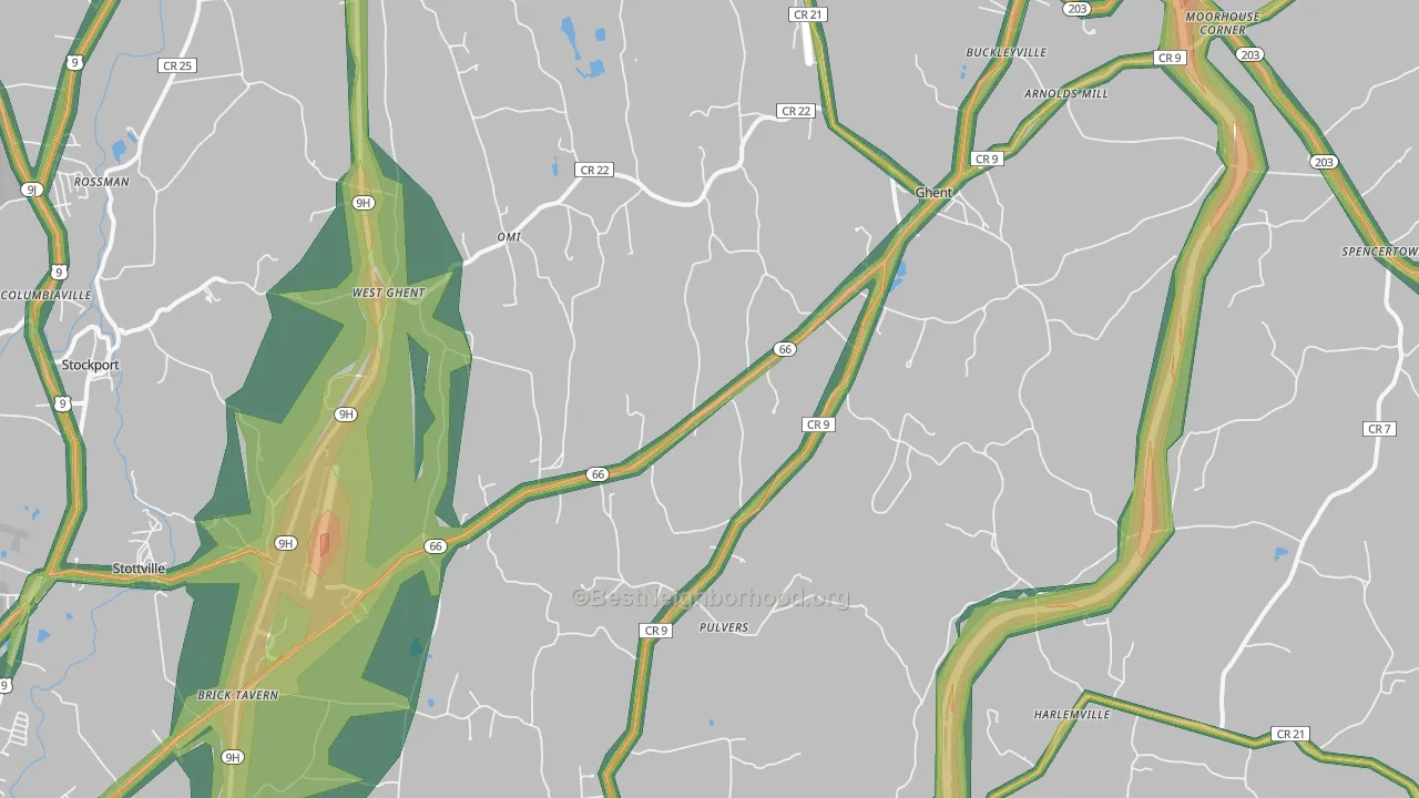 Ghent, NY Map of Noise Levels in Ghent