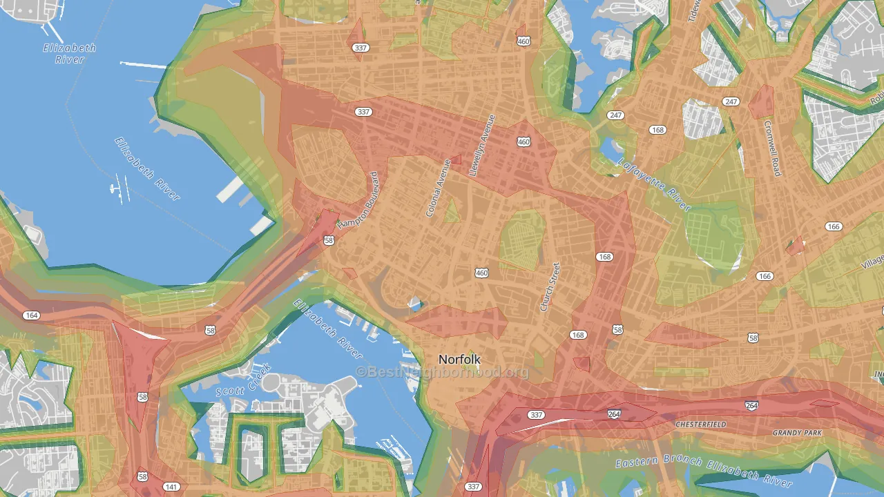 Ghent Square, Norfolk, VA Map of Noise Levels in Ghent Square
