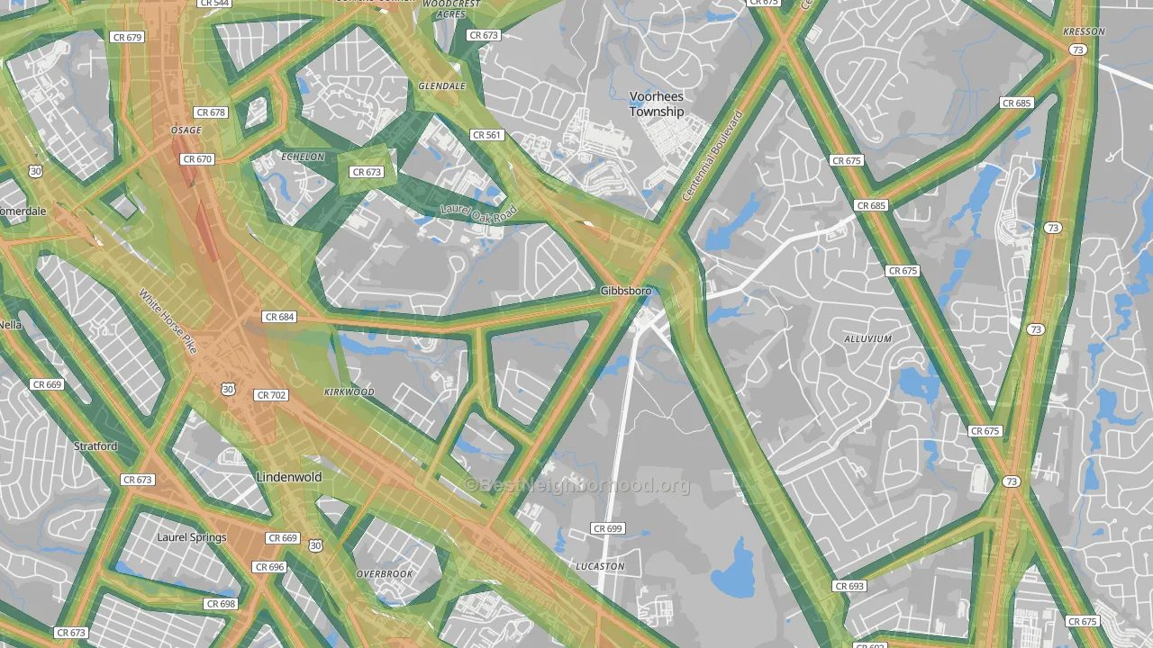Gibbsboro, NJ Map of Noise Levels in Gibbsboro