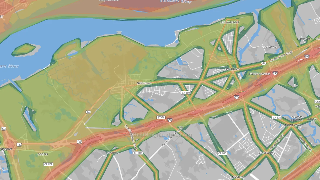 Gibbstown, NJ Map of Noise Levels in Gibbstown