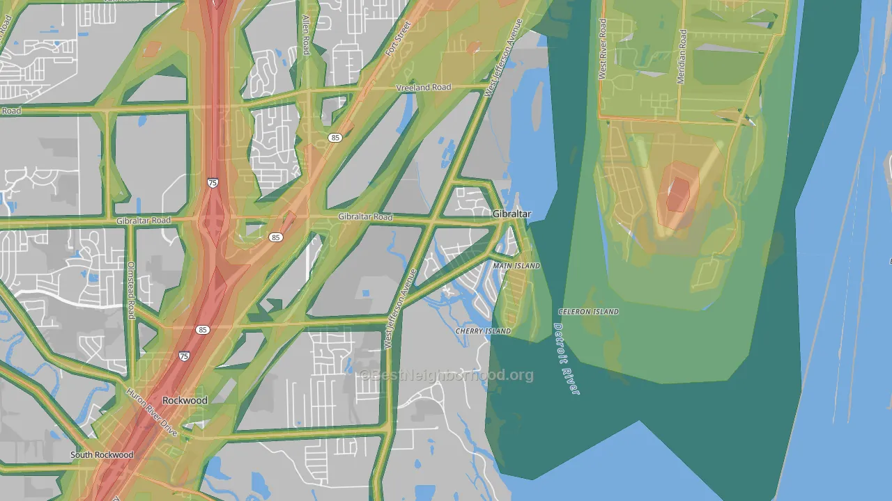Gibraltar, MI Map of Noise Levels in Gibraltar