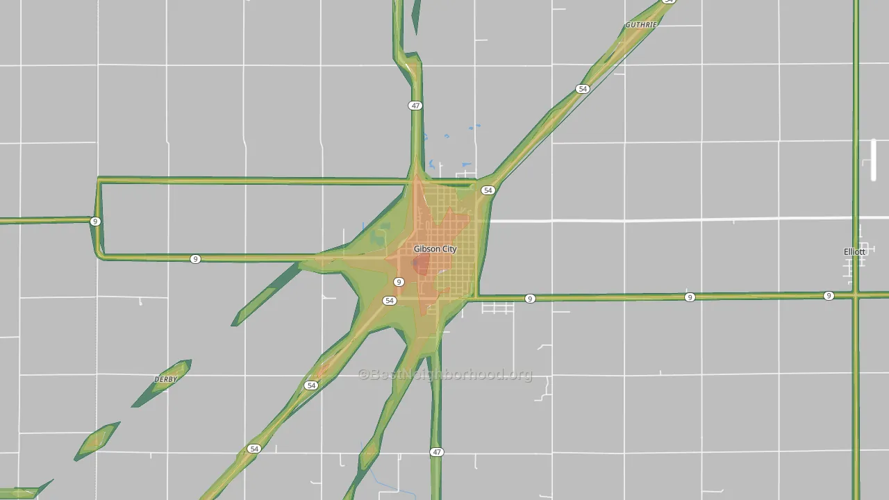 Gibson City, IL Map of Noise Levels in Gibson City