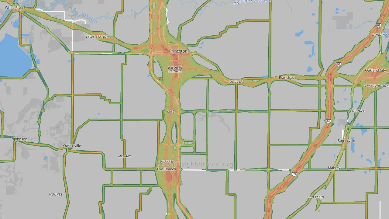Gibson County, IN Map of Noise Levels in Gibson County