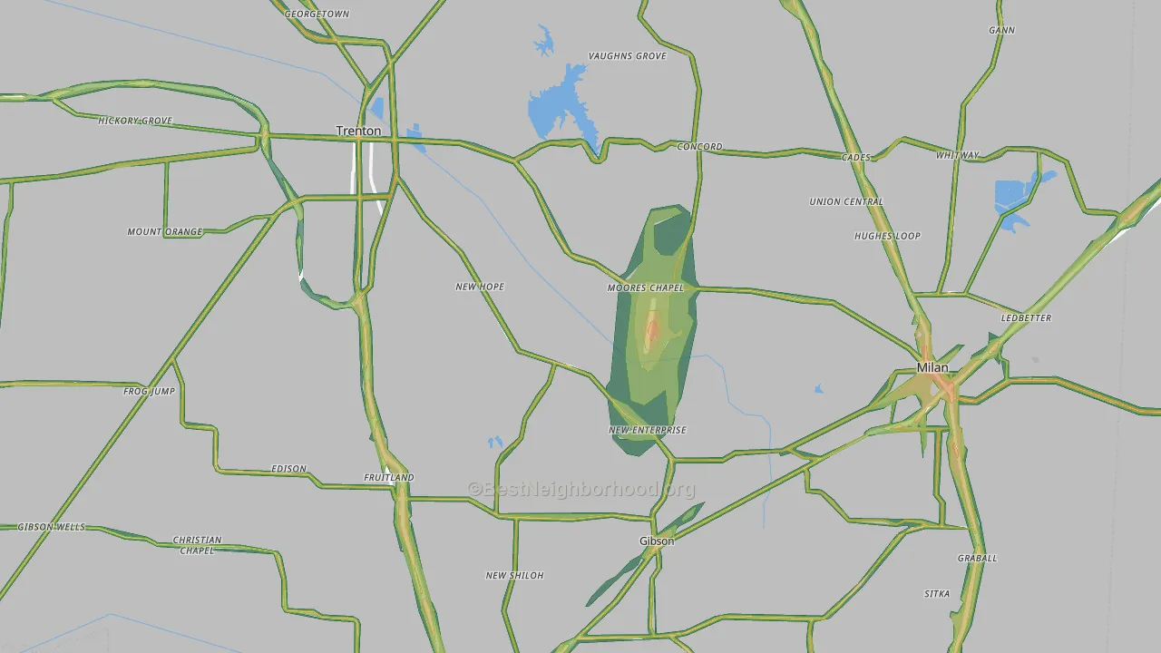 Gibson County, TN Map of Noise Levels in Gibson County