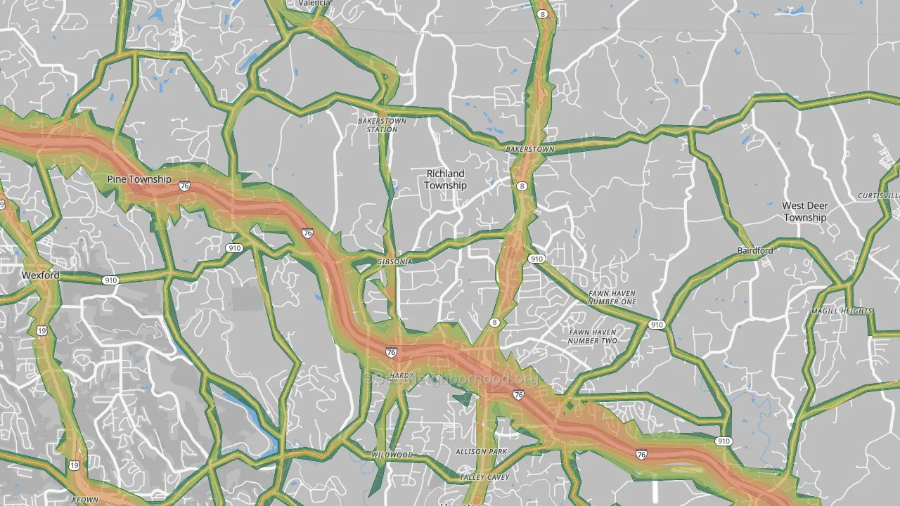 Gibsonia, PA Map of Noise Levels in Gibsonia