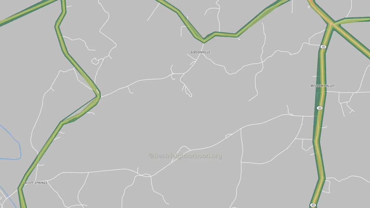 Gibsonville, AL Map of Noise Levels in Gibsonville