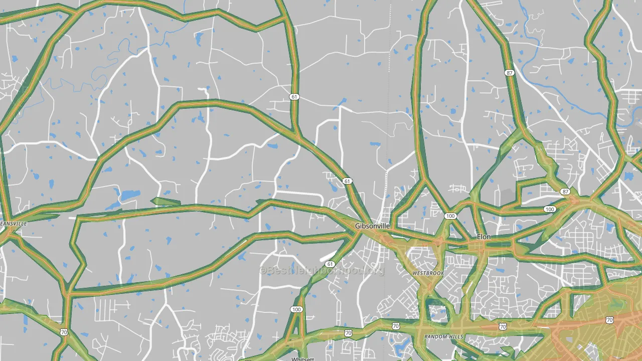 Gibsonville, NC Map of Noise Levels in Gibsonville