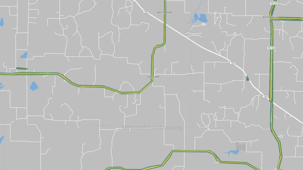 Gibtown, TX Map of Noise Levels in Gibtown