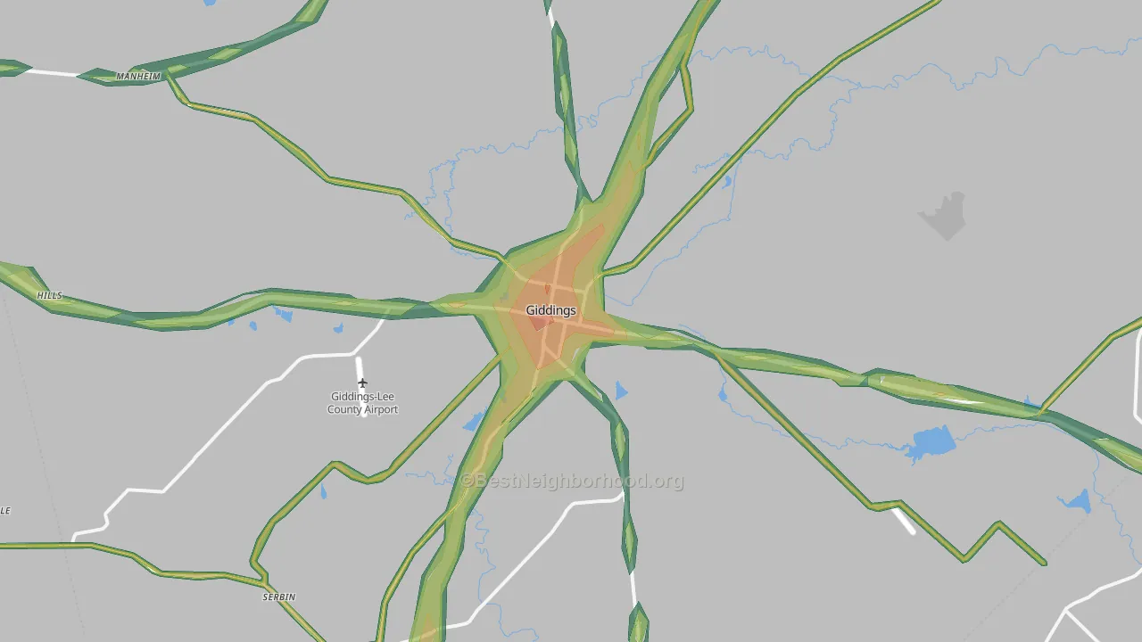 Giddings, TX Map of Noise Levels in Giddings