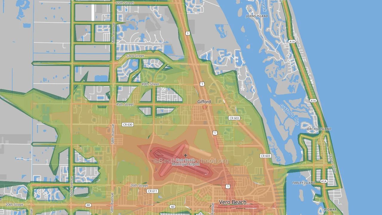 Gifford, FL Map of Noise Levels in Gifford