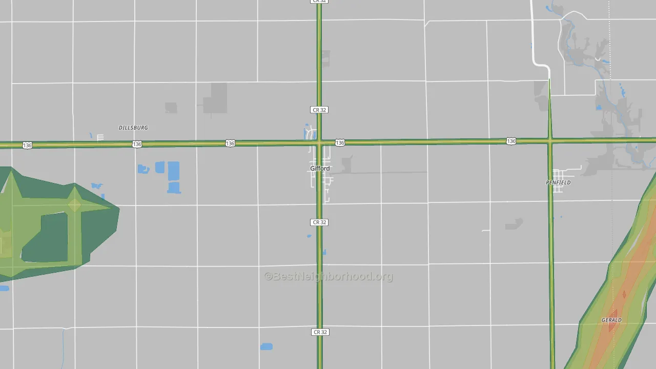 Gifford, IL Map of Noise Levels in Gifford