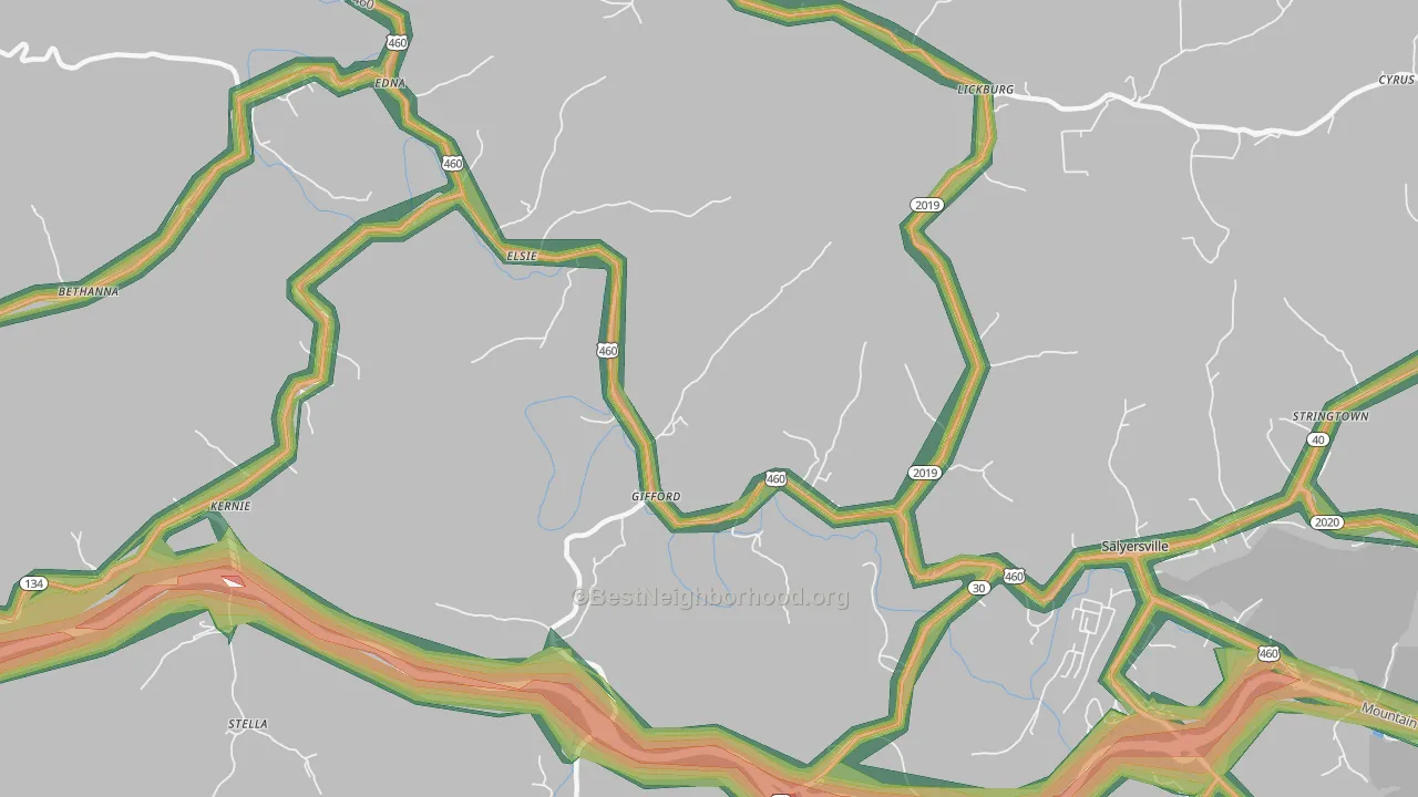 Gifford, KY Map of Noise Levels in Gifford