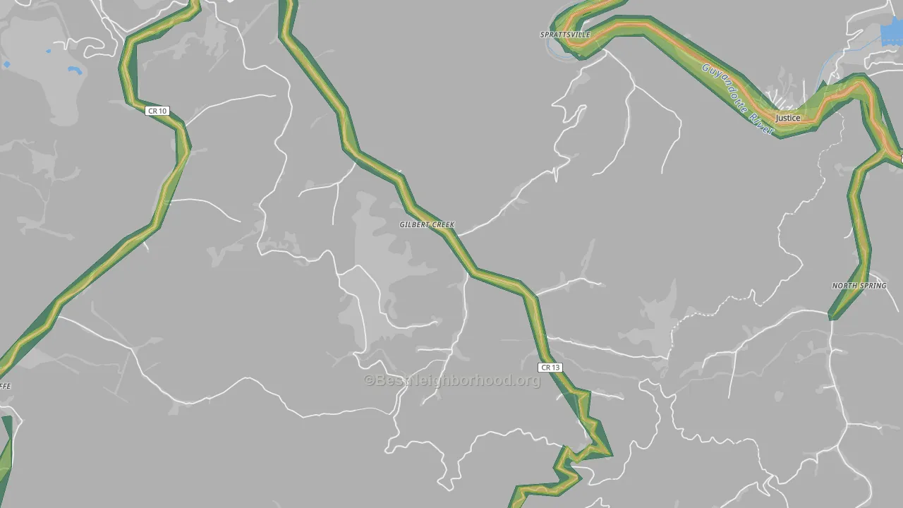 Gilbert Creek, WV Map of Noise Levels in Gilbert Creek