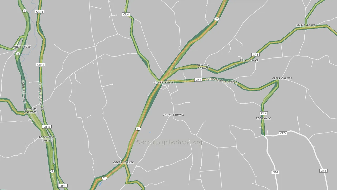 Gilbertsville, NY Map of Noise Levels in Gilbertsville