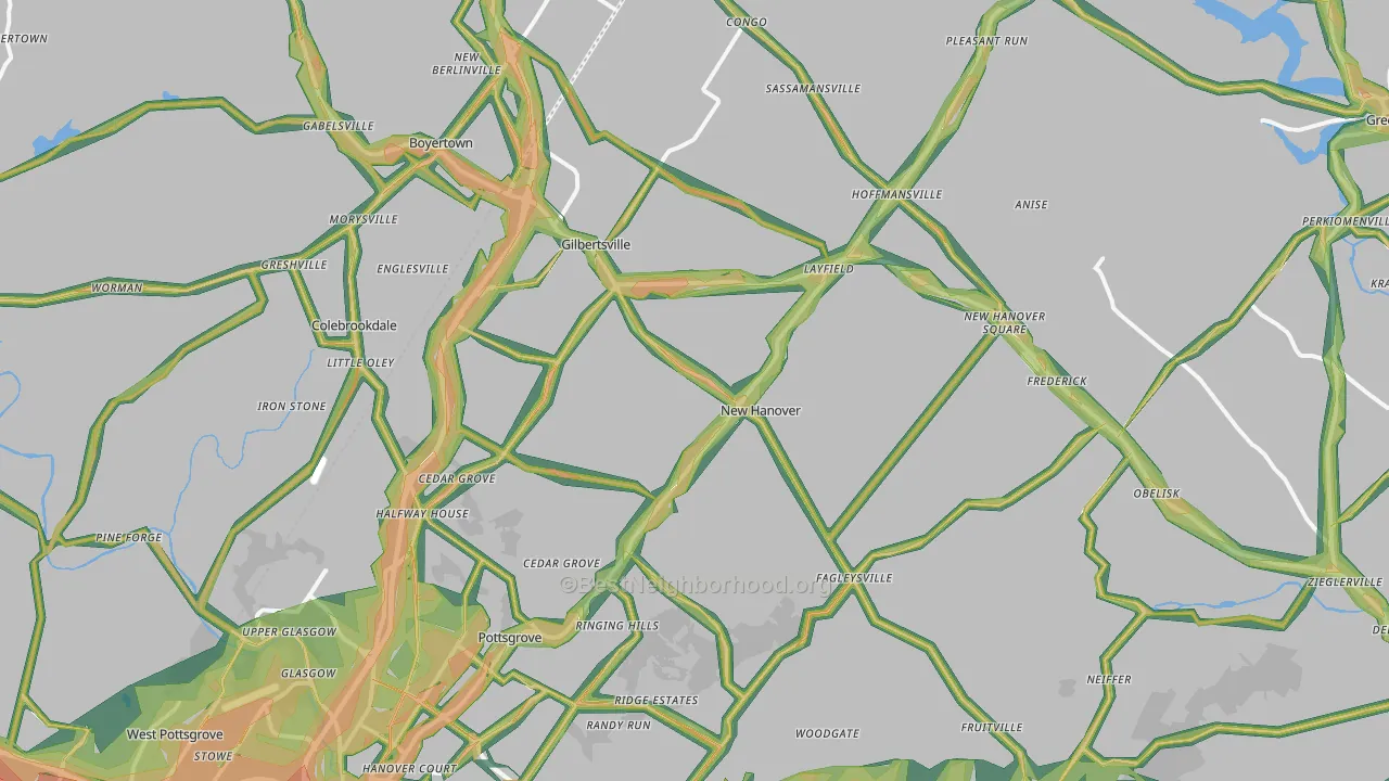 Gilbertsville, PA Map of Noise Levels in Gilbertsville