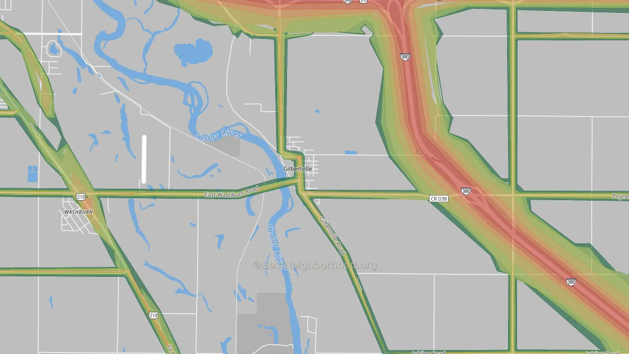 Gilbertville, IA Map of Noise Levels in Gilbertville