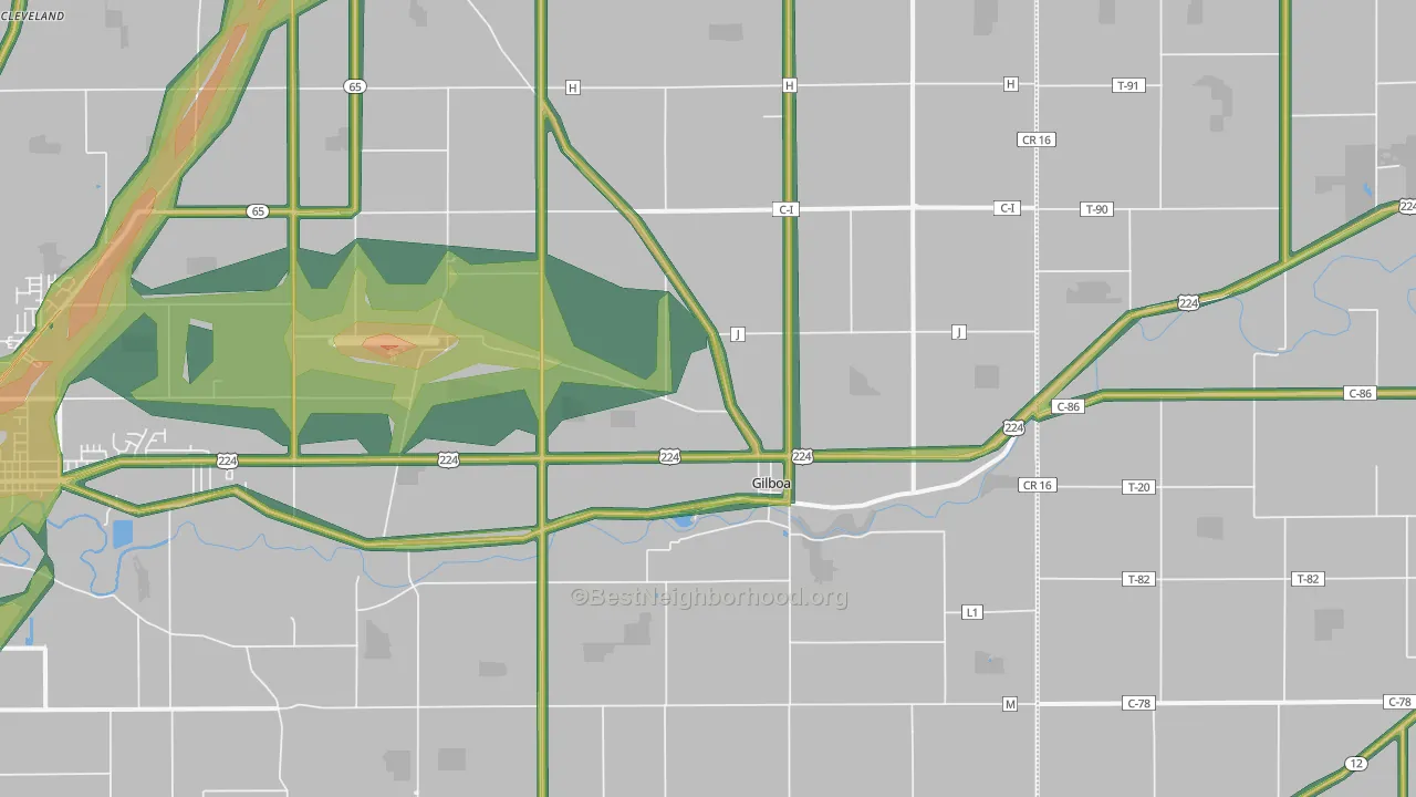 Gilboa, OH Map of Noise Levels in Gilboa