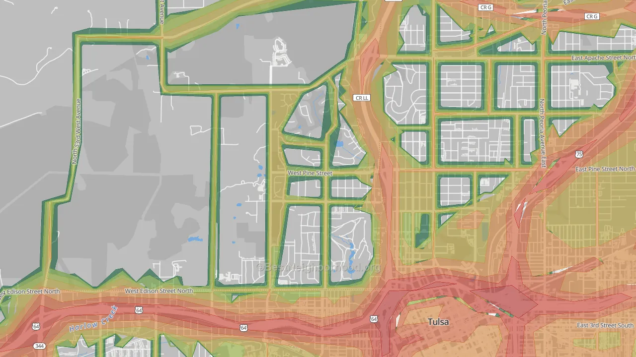 Gilcrease Hills, Tulsa, OK Map of Noise Levels in Gilcrease Hills