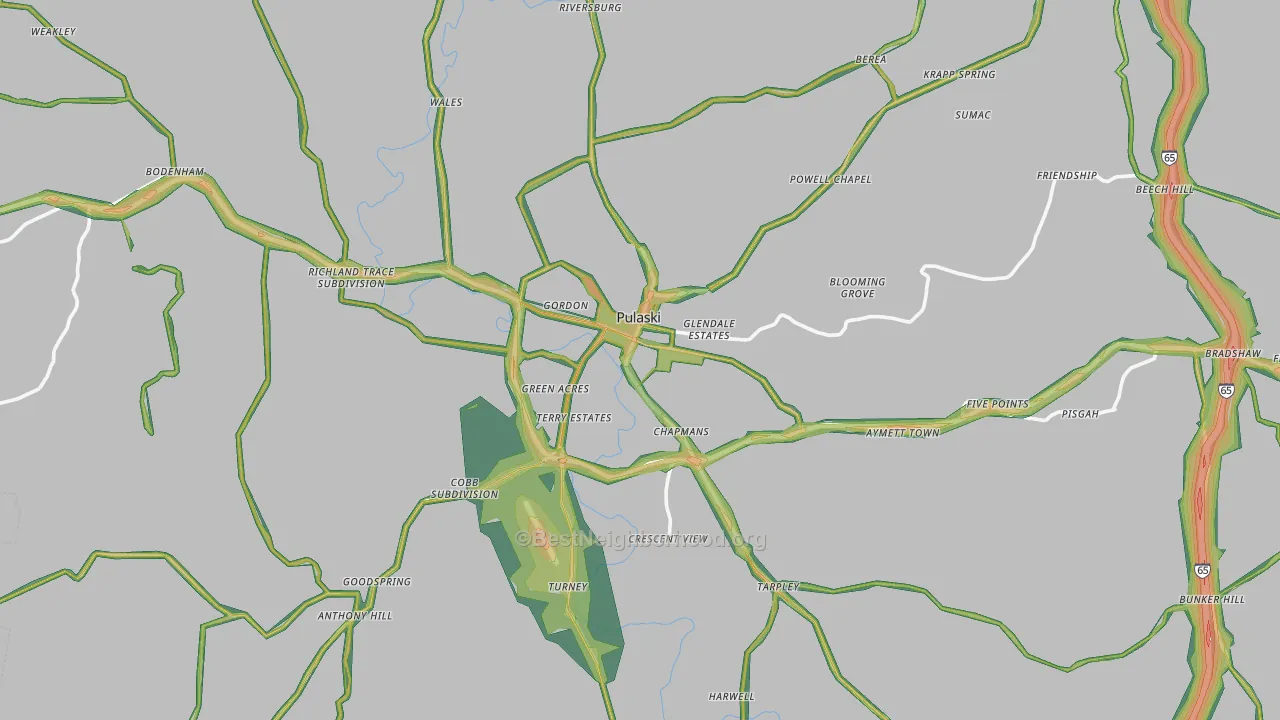 Giles County, TN Map of Noise Levels in Giles County