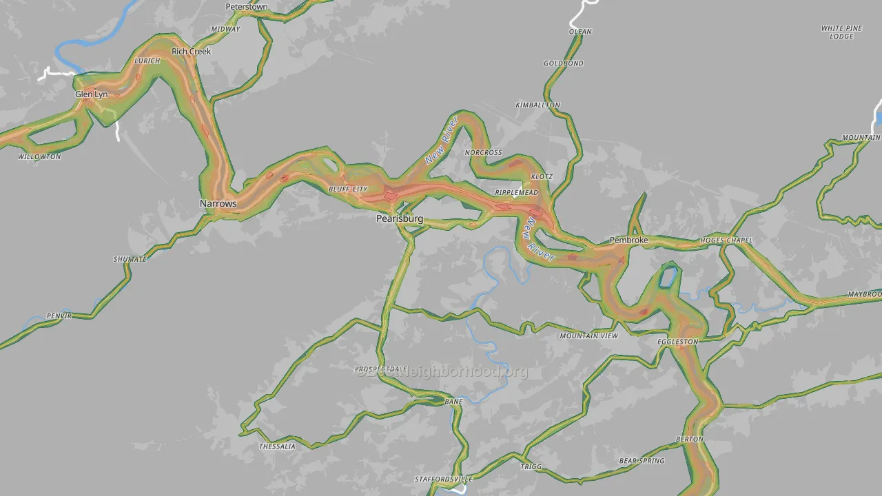 Giles County, VA Map of Noise Levels in Giles County