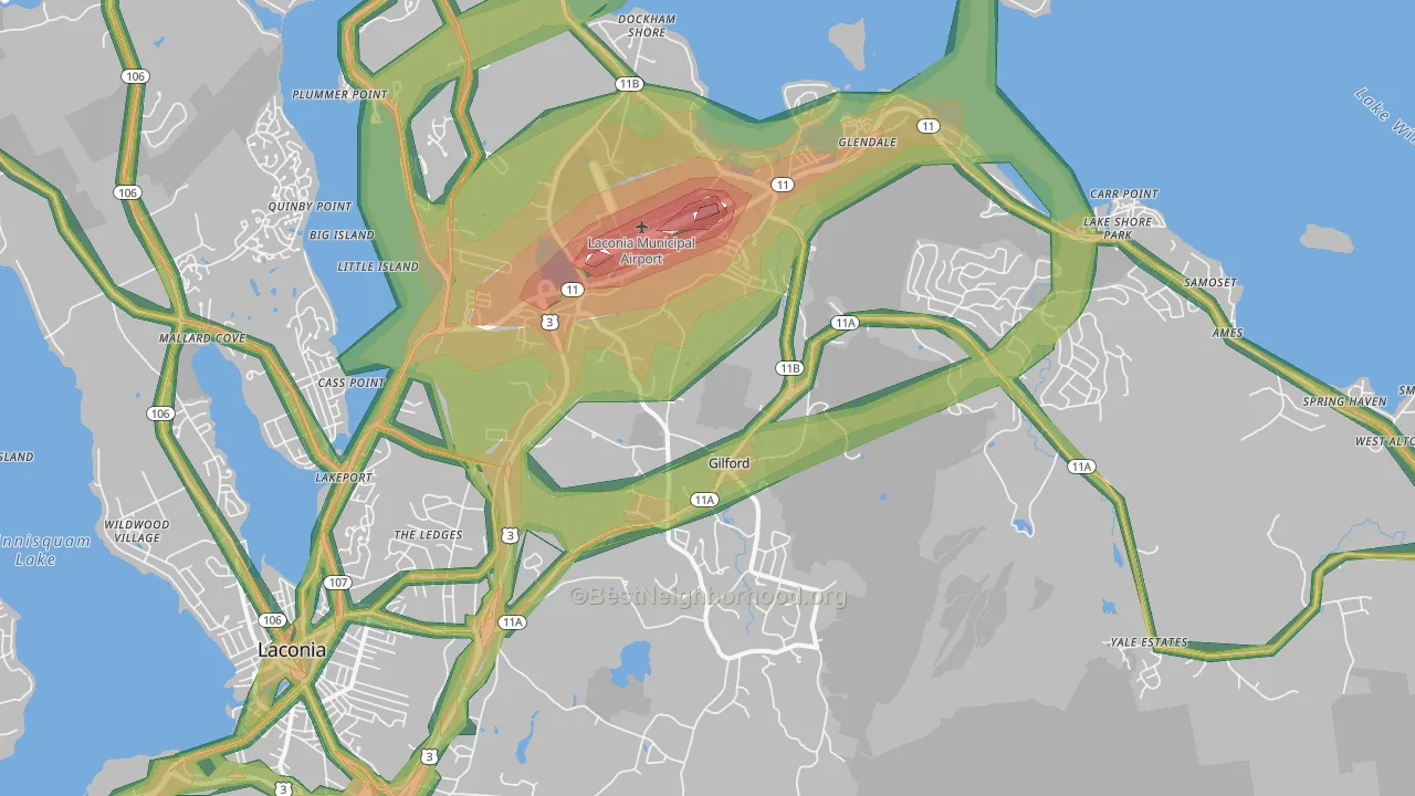 Gilford, NH Map of Noise Levels in Gilford