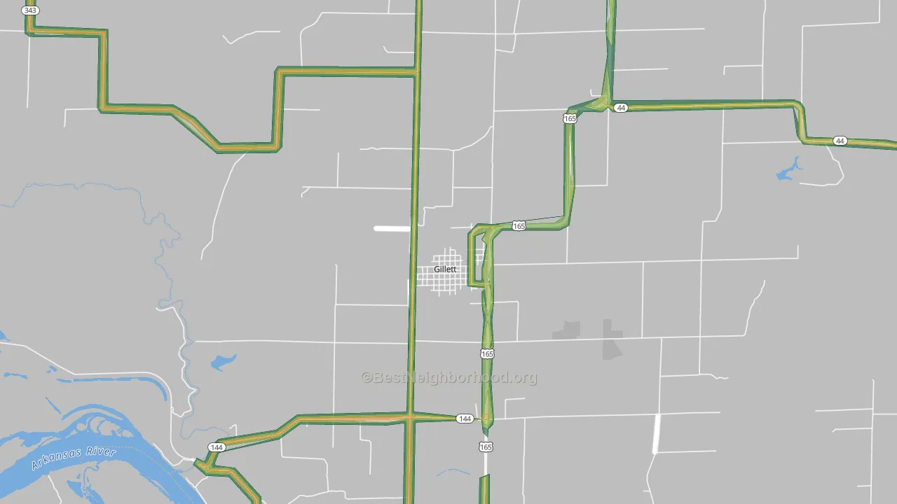 Gillett, AR Map of Noise Levels in Gillett
