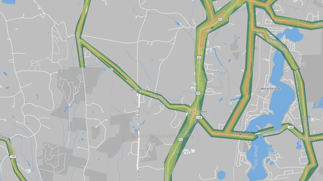 Gillett Corner, MA Map of Noise Levels in Gillett Corner