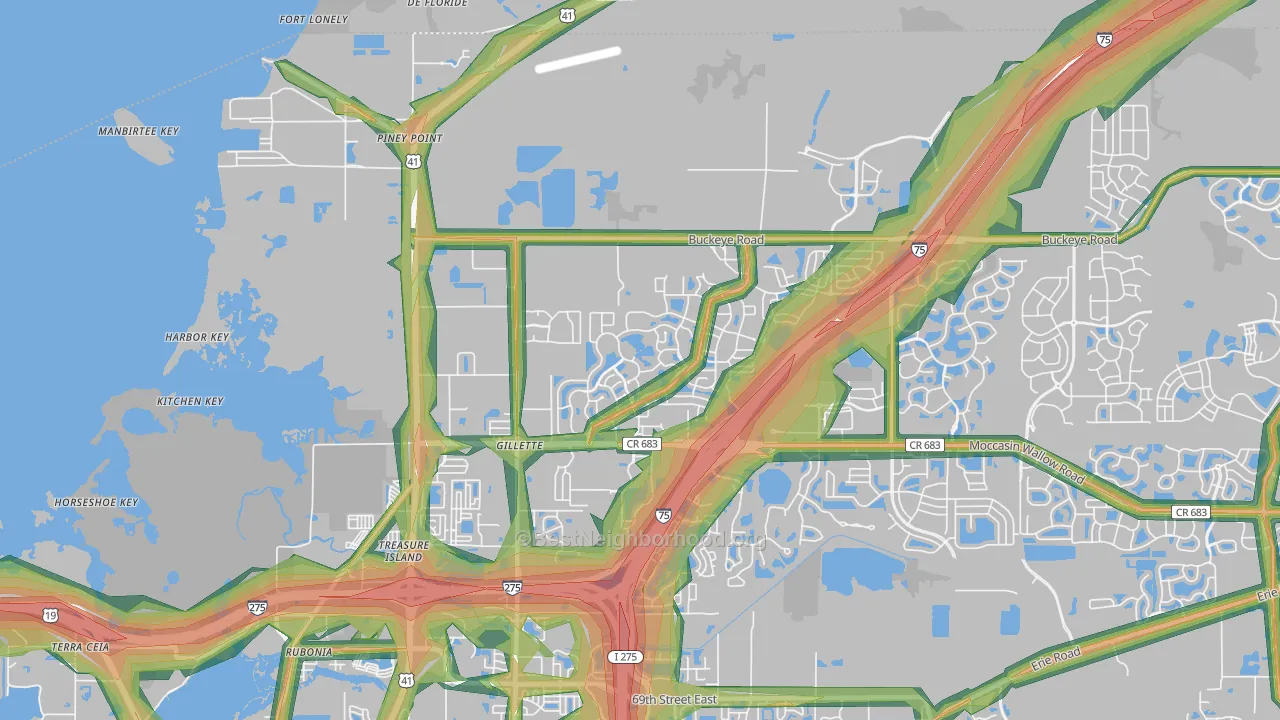 Gillett, FL Map of Noise Levels in Gillett