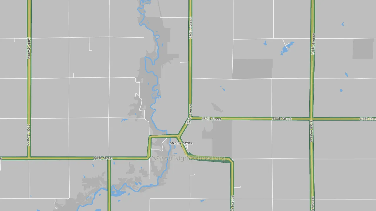 Gillett Grove, IA Map of Noise Levels in Gillett Grove