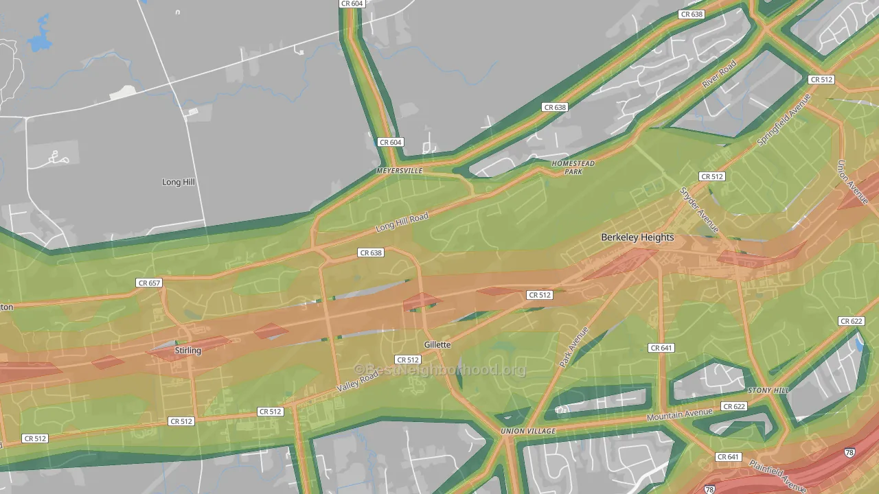 Gillette, NJ Map of Noise Levels in Gillette