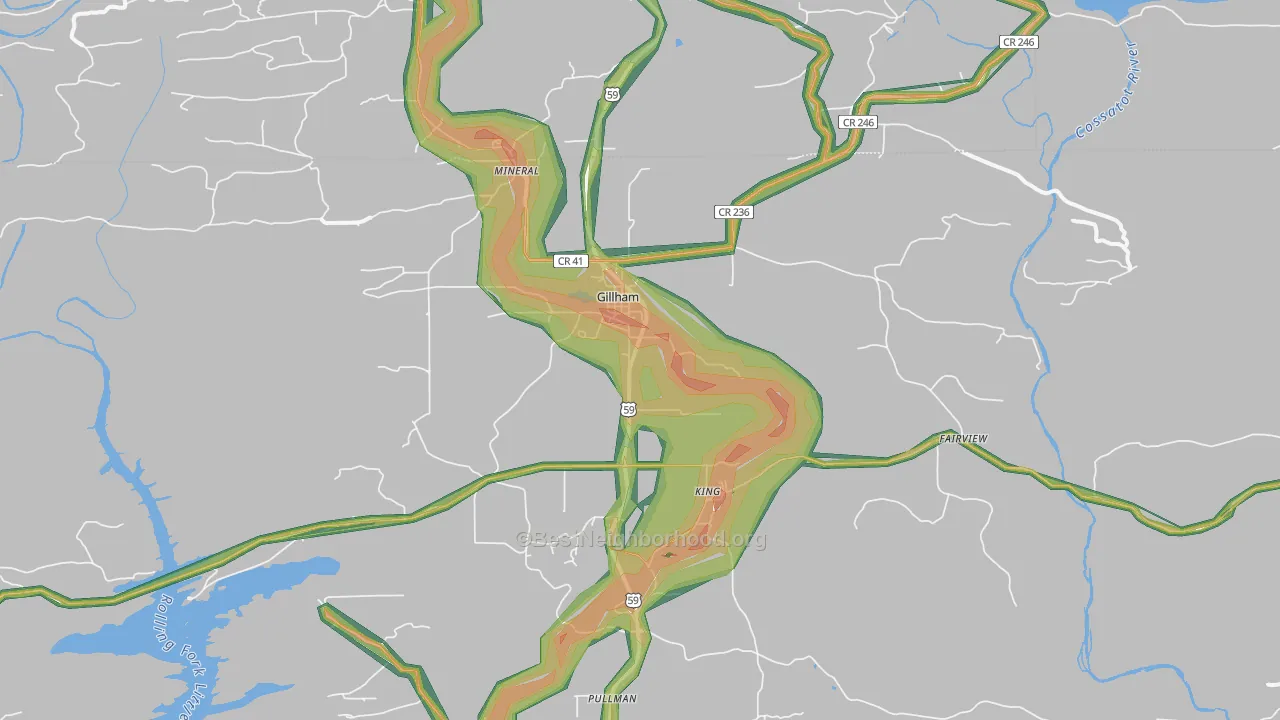 Gillham, AR Map of Noise Levels in Gillham