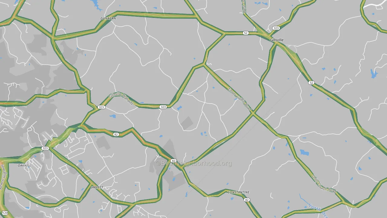 Gillsville, GA Map of Noise Levels in Gillsville