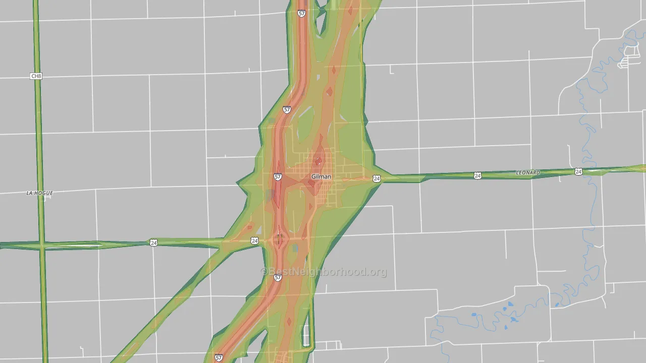 Gilman, IL Map of Noise Levels in Gilman