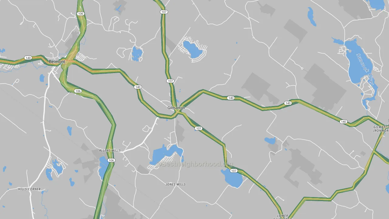 Gilmanton, NH Map of Noise Levels in Gilmanton