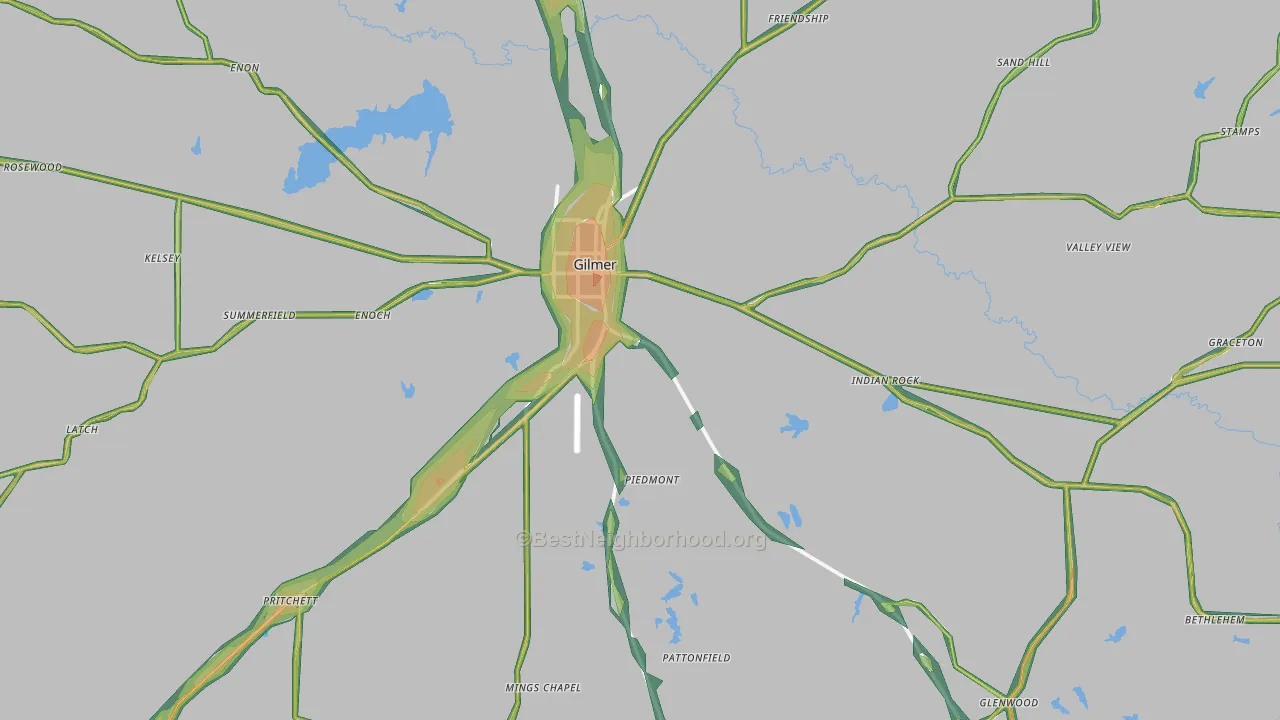 Gilmer, TX Map of Noise Levels in Gilmer