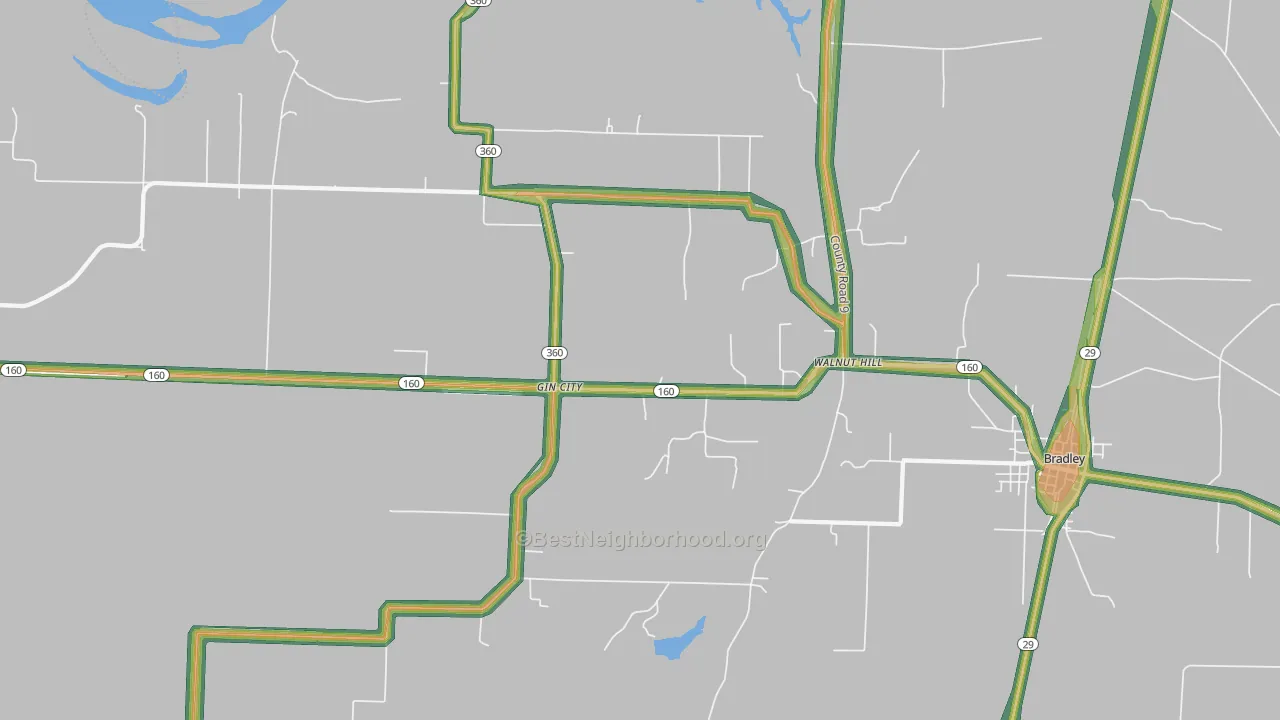 Gin City, AR Map of Noise Levels in Gin City