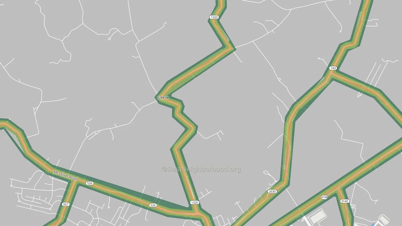 Girkin, KY Map of Noise Levels in Girkin