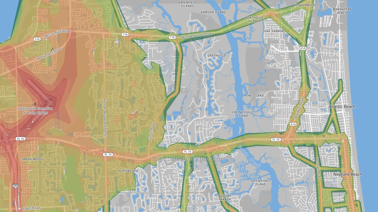 Girvin, Jacksonville, FL Map of Noise Levels in Girvin