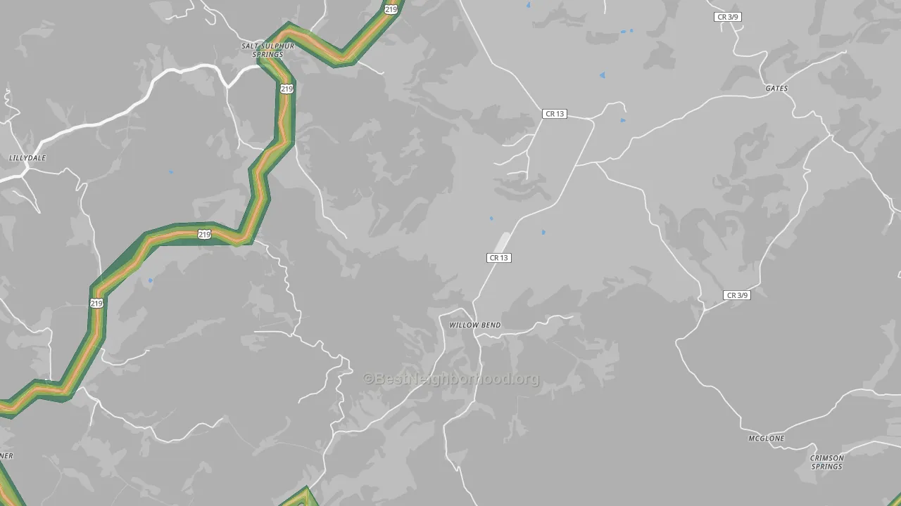 Glace, WV Map of Noise Levels in Glace