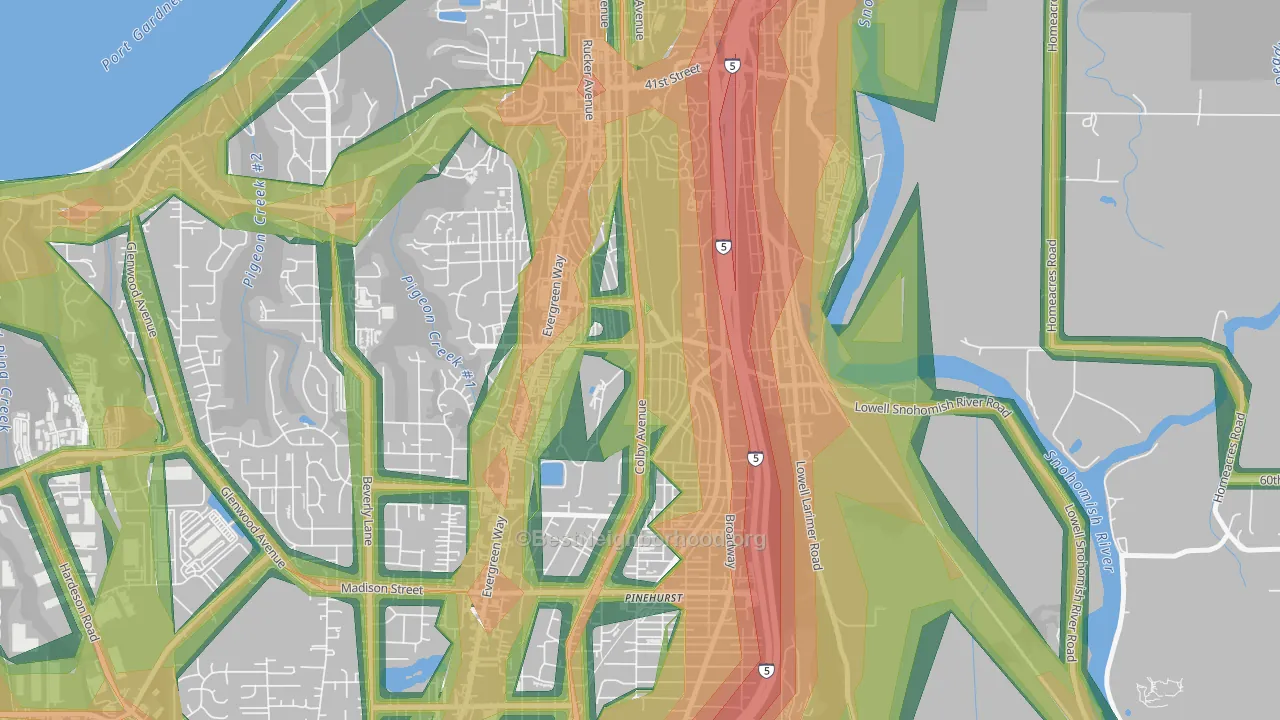 Glacier View, Everett, WA Map of Noise Levels in Glacier View