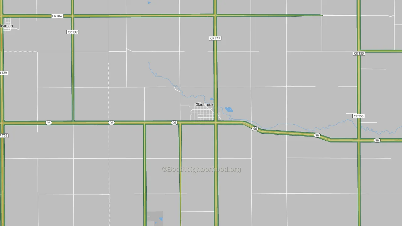 Gladbrook, IA Map of Noise Levels in Gladbrook
