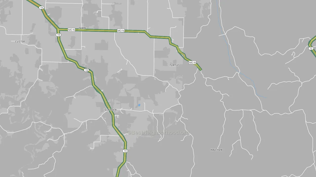 Gladden, MO Map of Noise Levels in Gladden