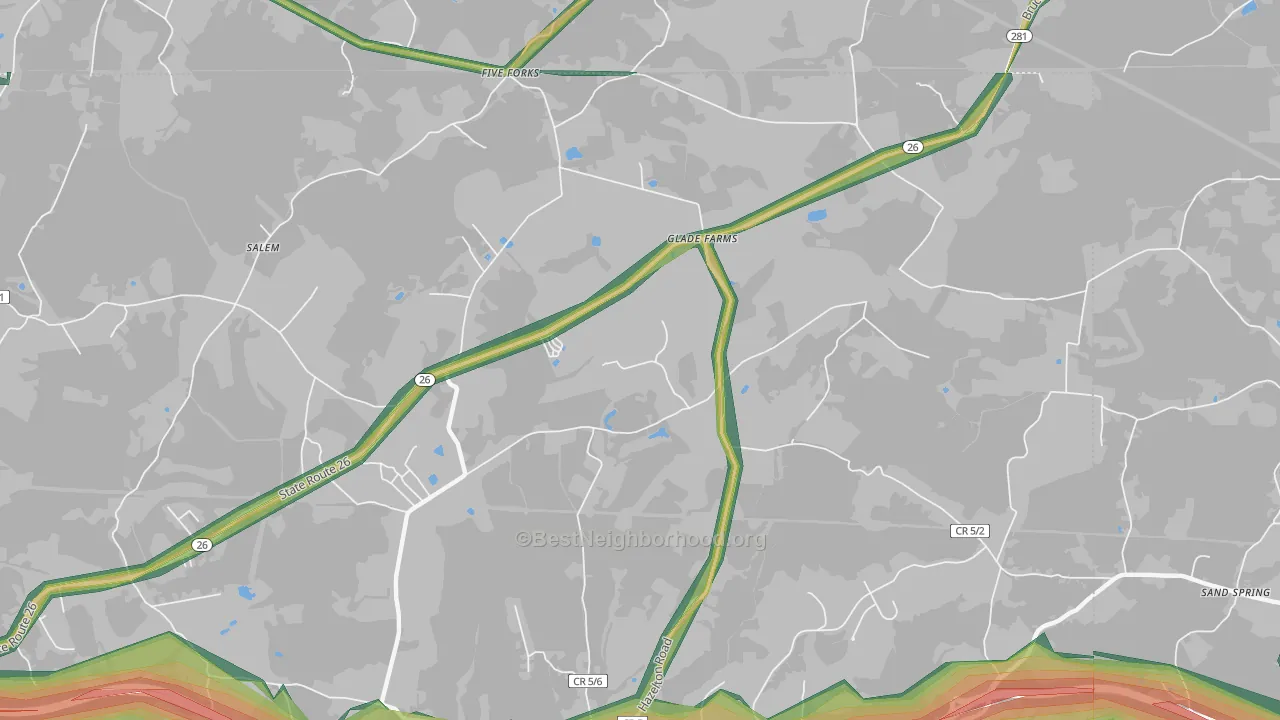 Glade Farms, WV Map of Noise Levels in Glade Farms
