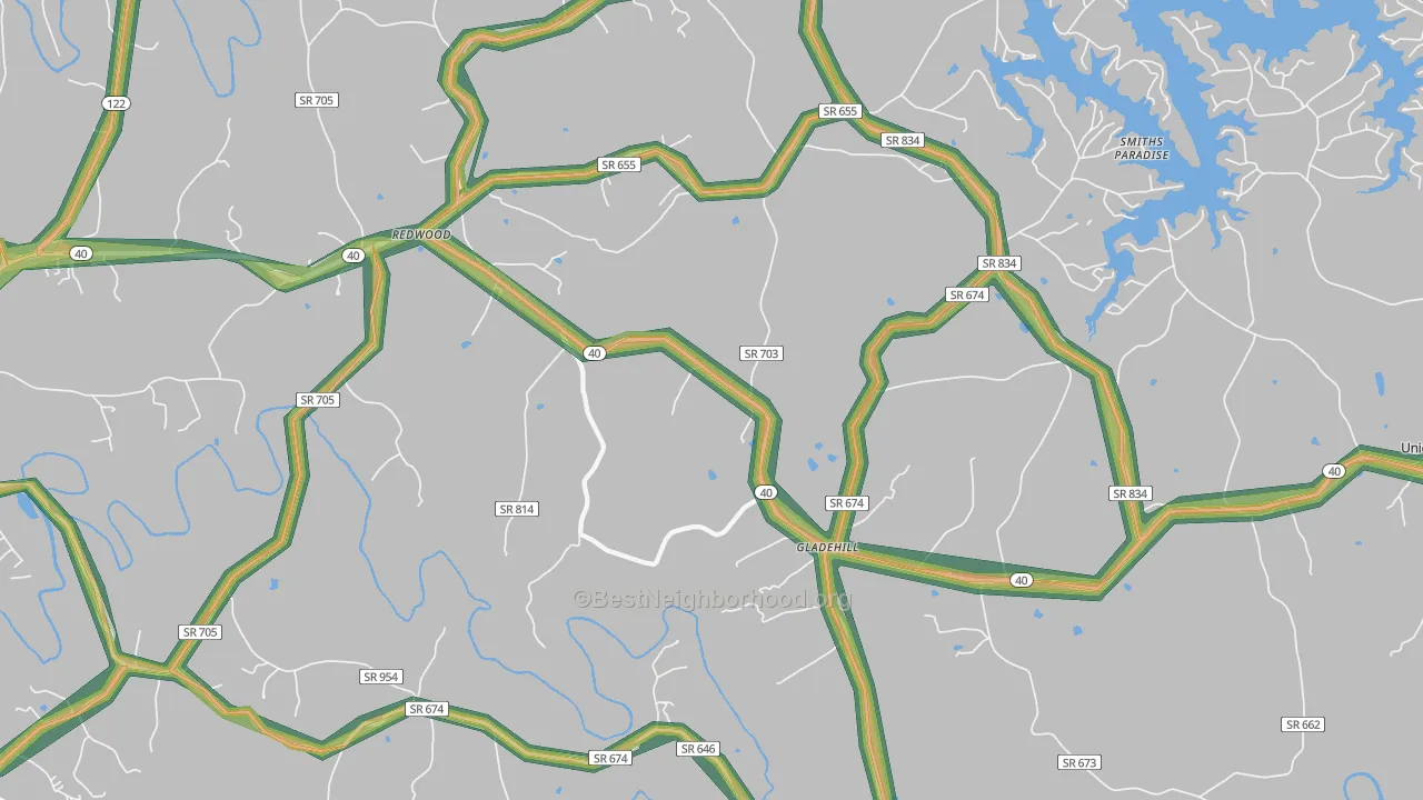 Glade Hill, VA Map of Noise Levels in Glade Hill