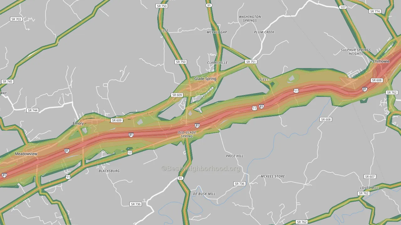 Glade Spring, VA Map of Noise Levels in Glade Spring